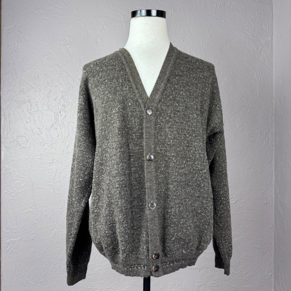 Vintage Men's XLT Brown Grandpa Cardigan Wool blend academia professor career